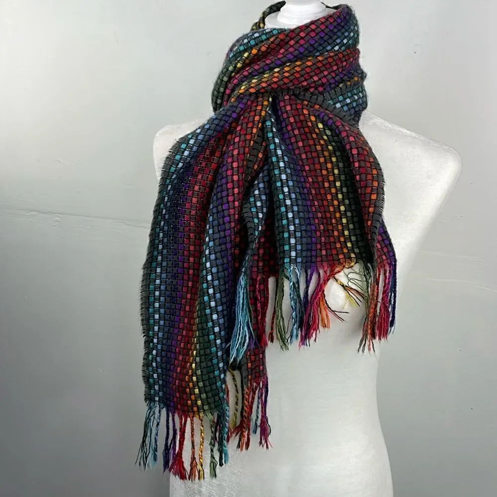 Scarf Rectangular Rainbow Weave Warm Soft - Picture 1 of 10